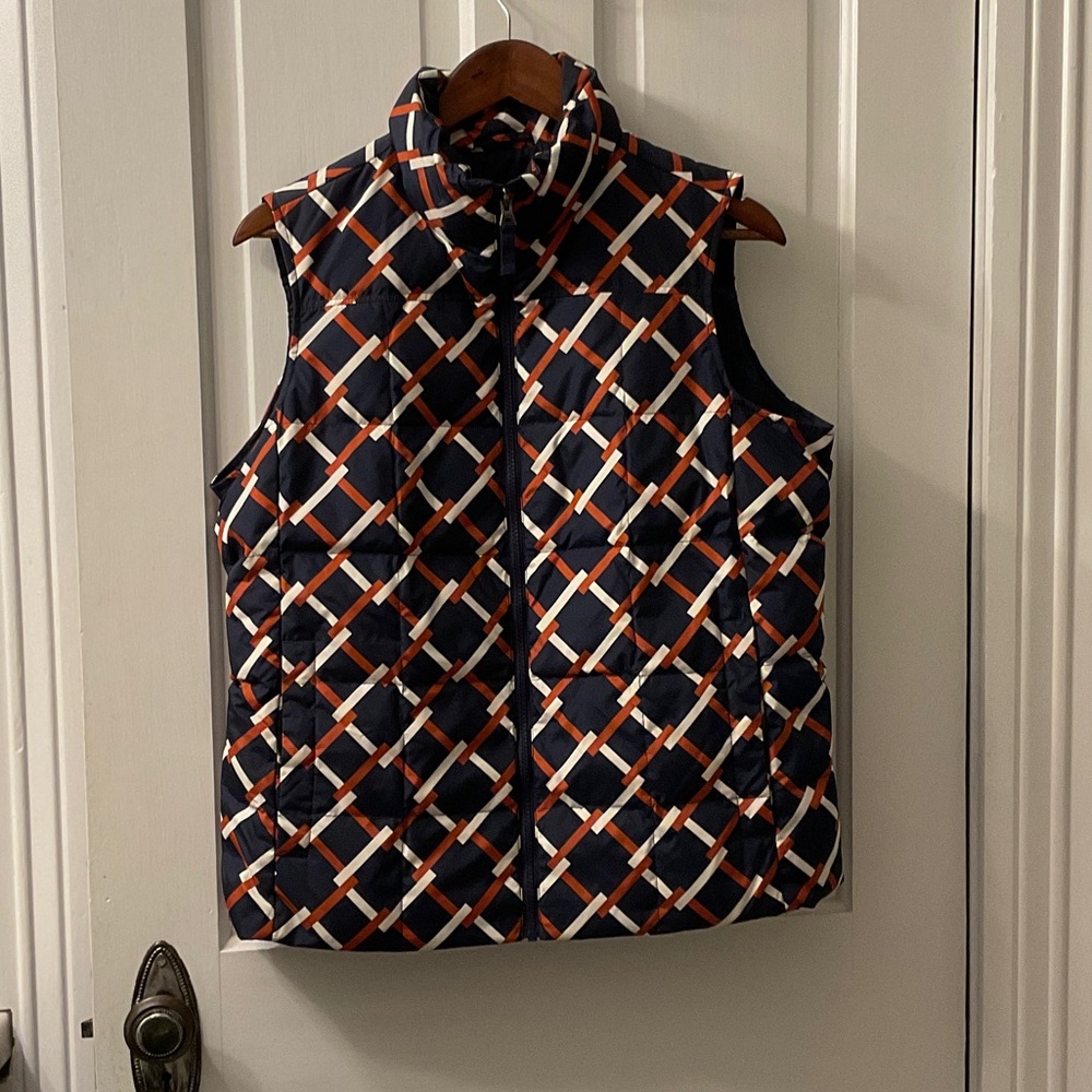 Lands' End Navy Patterned Puffer Vest
